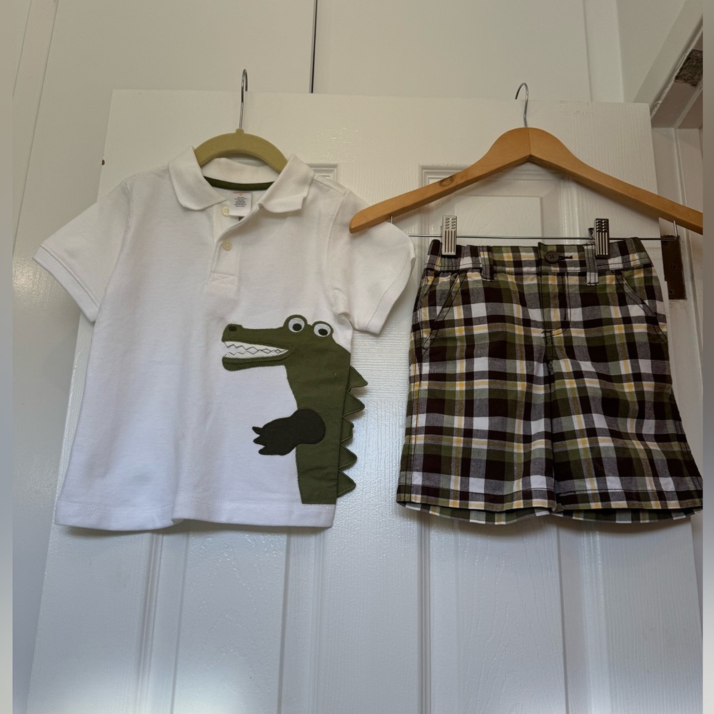 Gymboree Boys Set- polo shirt with matching plaid shorts